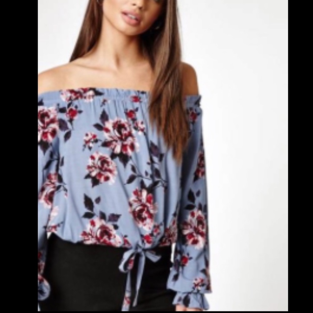 Kendall and Kylie Drawstring Off-The Shoulder Top